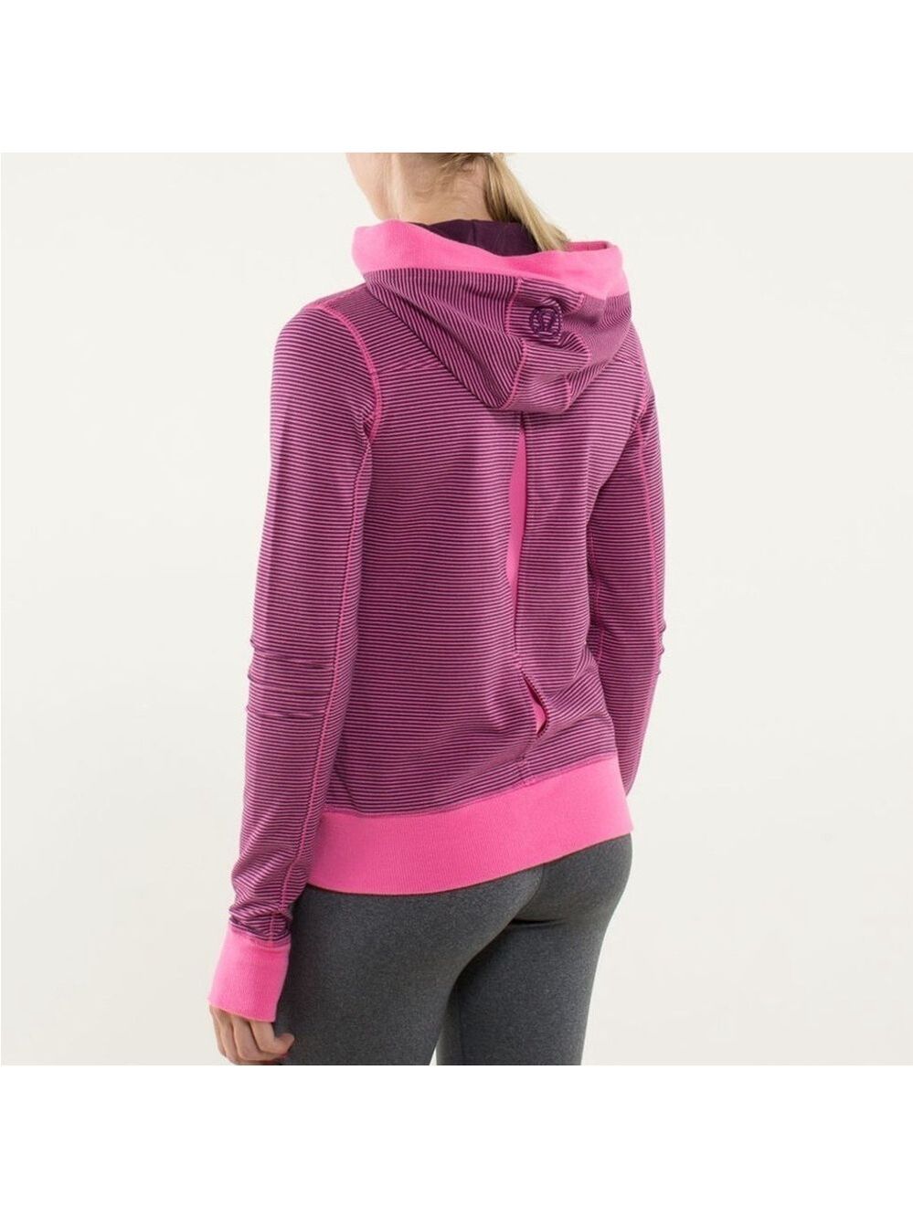 Lululemon Bliss Break Hoodie Wagon Stripe Plum Afterglo / Plum / Afterglo Size 8 - Picture 4 of 9